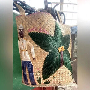 Circa 70's NASSAU FLORAL MEXICAN STRAW Handbag